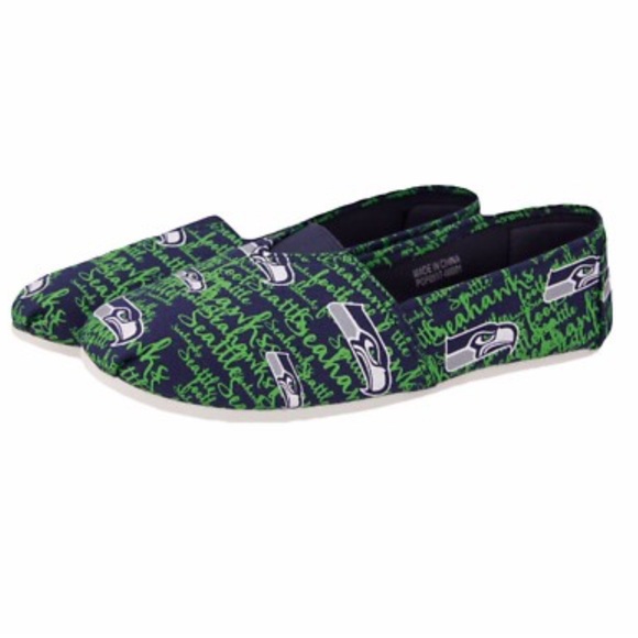 Seattle Seahawks Football Women's Script Canvas Shoes Slide Slip On Flats New - Picture 1 of 6